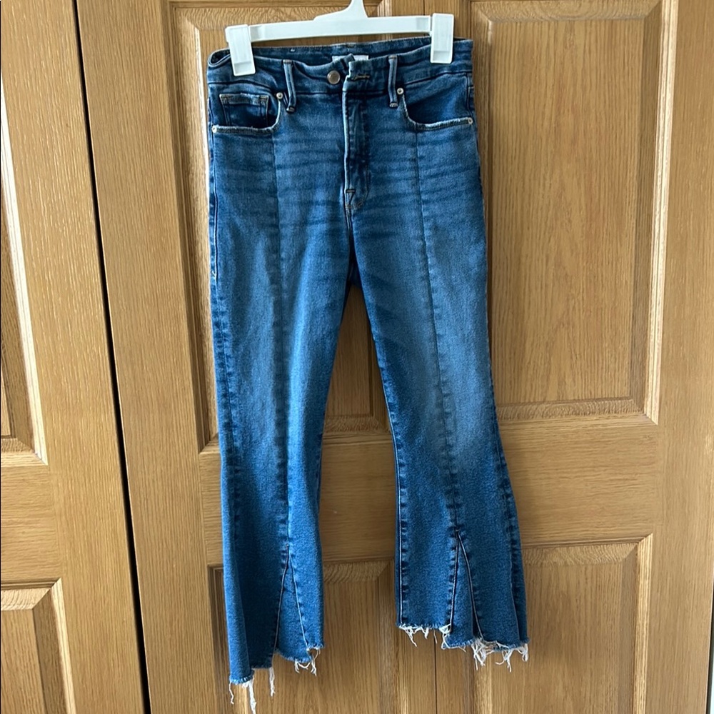 Good American Blue Flare Wide Leg cropped Jeans